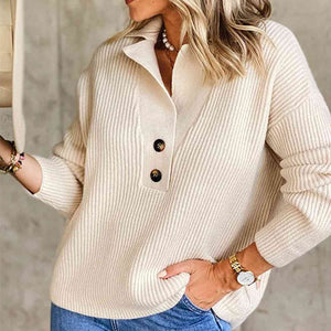 Collared Neck Rib-Knit Top