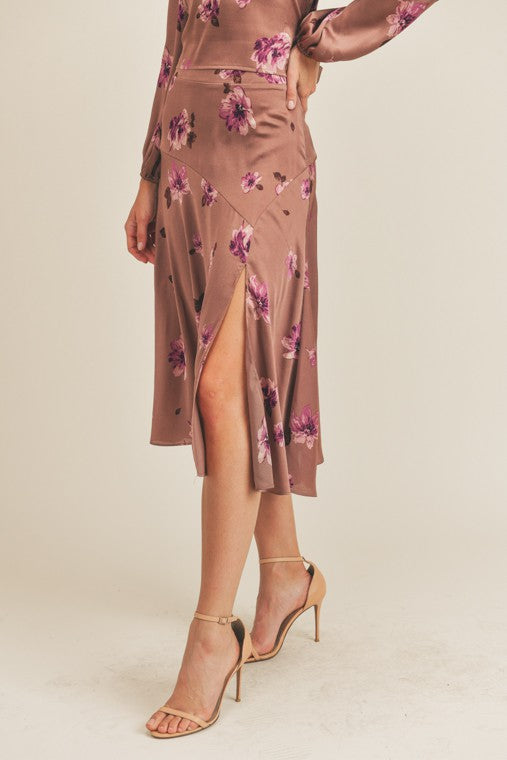 Side Slit Floral Print Skirt