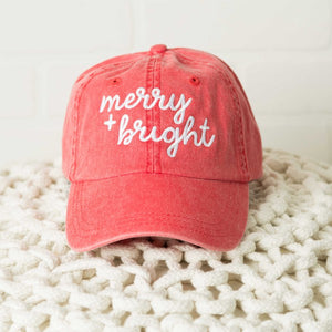 Embroidered Merry And Bright Cursive Canvas Hat