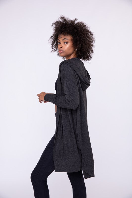 Longline Hooded Cardigan with Pockets