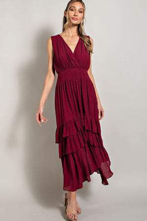 V NECK RUFFLE MAXI DRESS