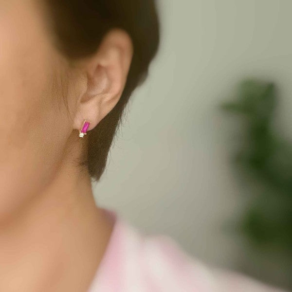 Baguette Cut Stone Stud Earrings