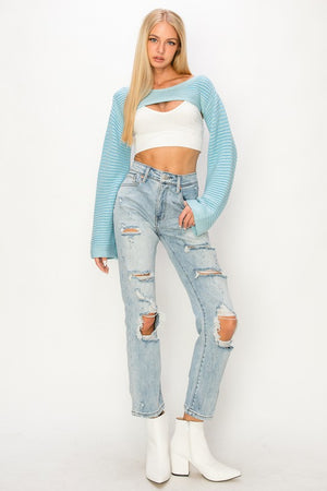 HIGH RISE DISTRESSED STRAIGHT JEANS