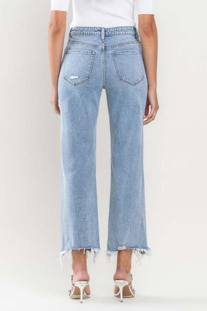 High Rise Cropped Distressed Hem Dad Jeans