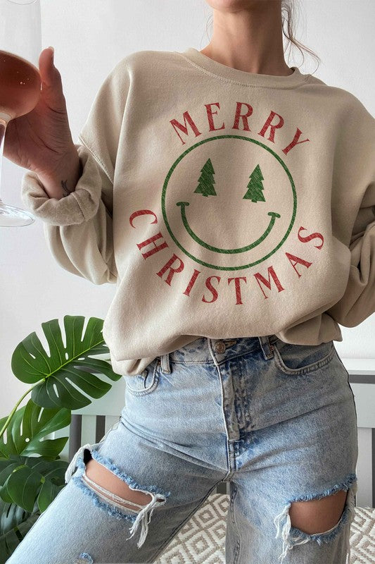 MERRY CHRISTMAS SMILES GRAPHIC SWEATSHIRT