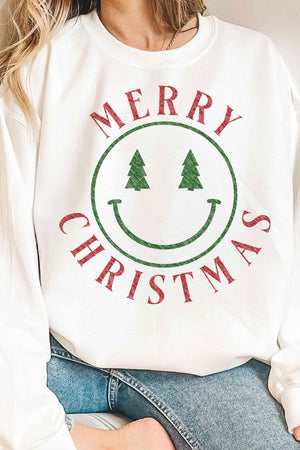 MERRY CHRISTMAS SMILES GRAPHIC SWEATSHIRT