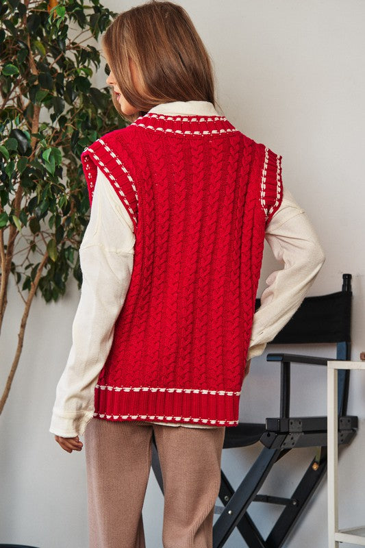 Solid V-Neck Sleeveless Pocket Detail Sweater