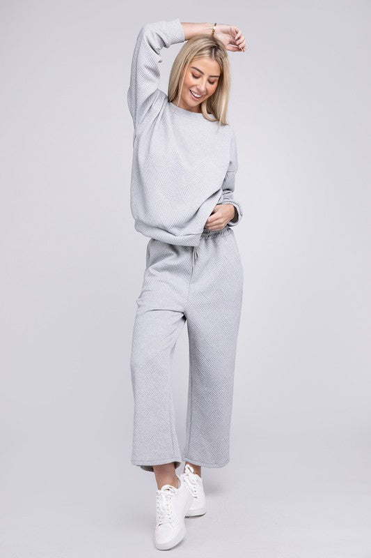 Textured Fabric Top and Pants Casual Set
