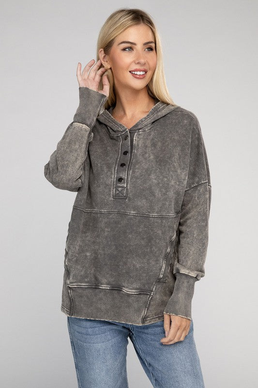 French Terry Acid Wash Kangaroo Pocket Hoodie