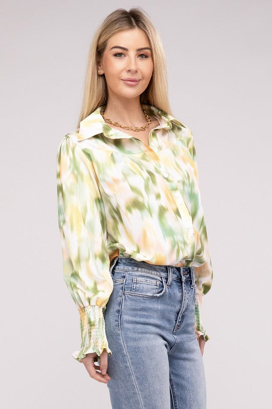 Allover Printed Long Sleeve Blouse