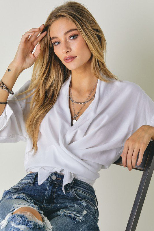 Solid V Neck Long Sleeve Top