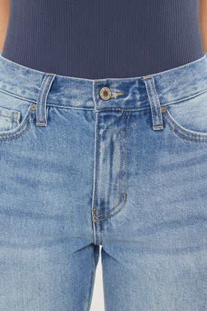 Kancan High Waist Chewed Up Straight Mom Jeans
