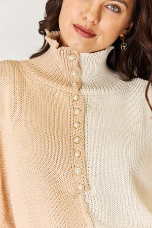 POL Pearl Detail Contrast Turtleneck Sweater