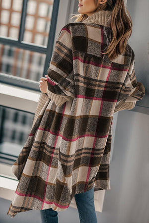 Plaid Open Front Long Sleeve Cardigan