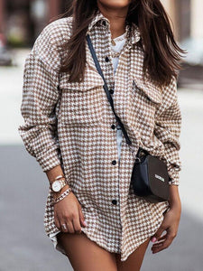 Houndstooth Button Up Dropped Shoulder Jacket