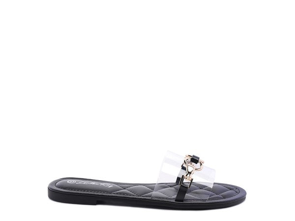 SCOTH Clear Buckled Quilted Slides