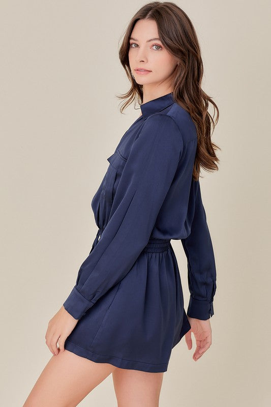 Silky Navy Pocket Romper