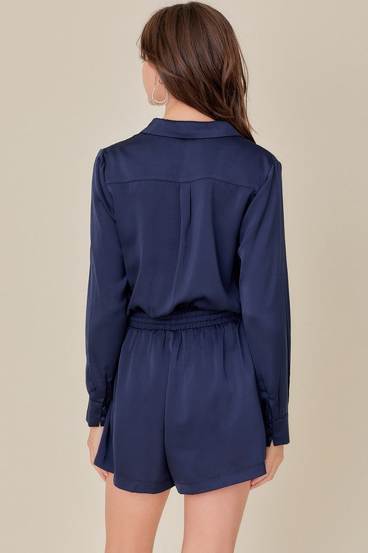 Silky Navy Pocket Romper