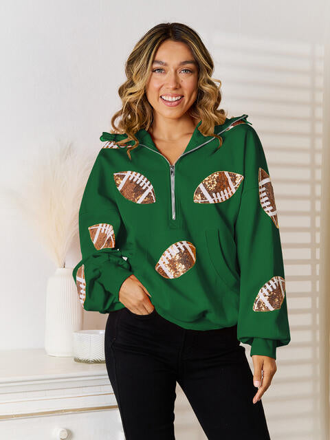 Sequin Football Patch Hal-Zip Hoodie