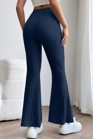 Basic Full Size Ribbed High Waist Flare Pants