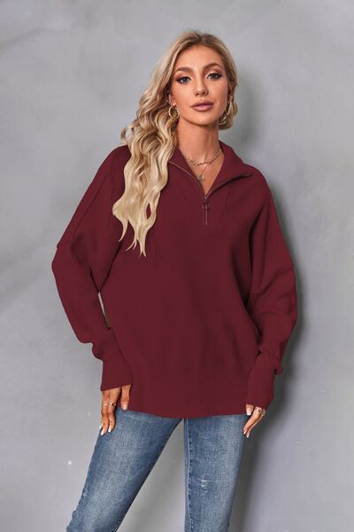 Quarter Zip Dropped Shoulder Sweater