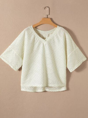 Textured V-Neck Dropped Shoulder T-Shirt