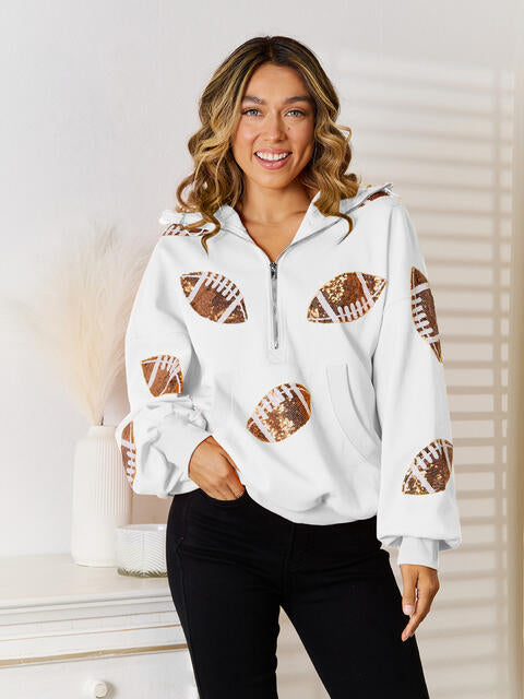 Sequin Football Patch Hal-Zip Hoodie