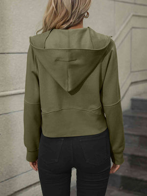 Zip-Up Raglan Sleeve Hoodie with Pocket