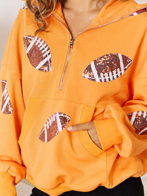 Sequin Football Patch Hal-Zip Hoodie