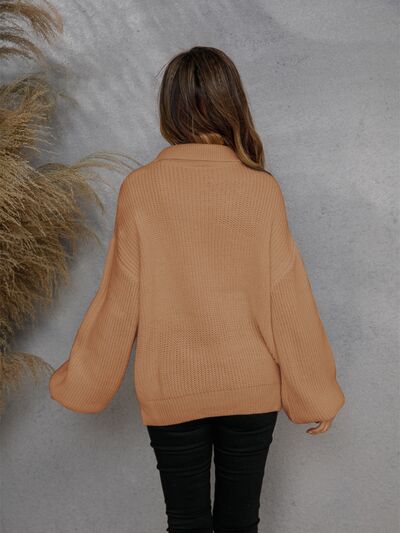 Half Zip Dropped Shoulder Sweater