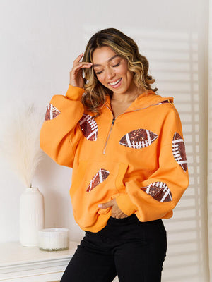 Sequin Football Patch Hal-Zip Hoodie