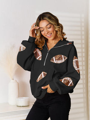 Sequin Football Patch Hal-Zip Hoodie