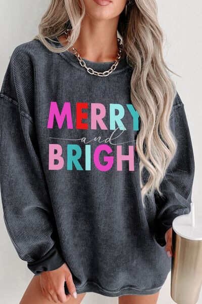 MERRY AND BRIGHT Round Neck Long Sleeve Sweatshirt