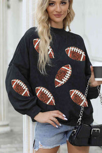 Sequin Football Patch Dropped Shoulder Sweatshirt