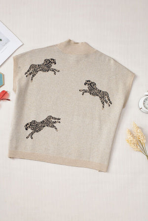 Animal Graphic Mock Neck Cap Sleeve Sweater