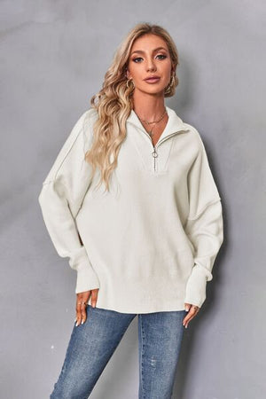 Quarter Zip Dropped Shoulder Sweater